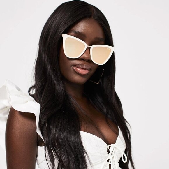 QUAY // ltd ed jlo collaboration white rose gold mirror lens ivory frame cateyes main image 15